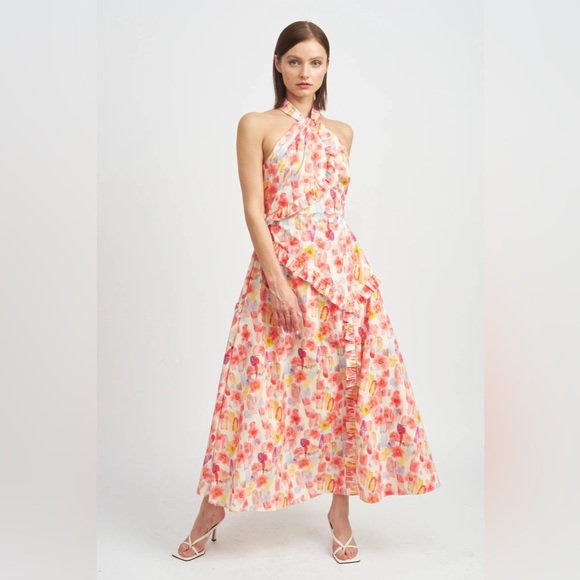 En Saison Giada Midi Dress in Coral Multi Size Small NWT - Picture 1 of 10
